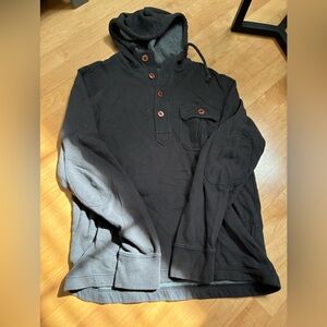 Lands' End Grey/Brown Hooded Pullover with Button Placket